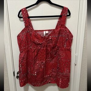 Nick&Sarah Babydoll Red Paisley Tank 100% Cotton Pinup Rockabilly Plus Size 3X